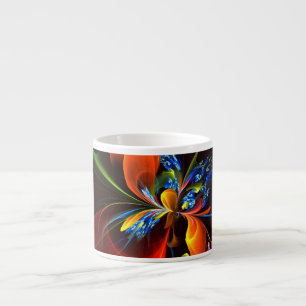 Blue Orange Floral Modernes Abstraktes Kunstmuster Espressotasse