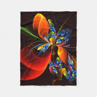 Blue Orange Floral Modernes Abstraktes Kunstmuster Fleecedecke