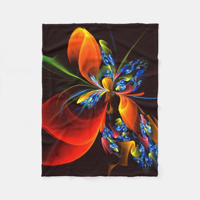 Blue Orange Floral Modernes Abstraktes Kunstmuster Fleecedecke (Vorderseite)