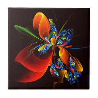 Blue Orange Floral Modernes Abstraktes Kunstmuster Fliese