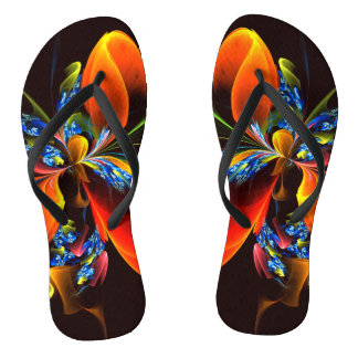 Blue Orange Floral Modernes Abstraktes Kunstmuster Flip Flops