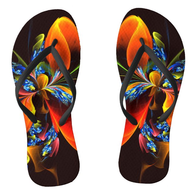 Blue Orange Floral Modernes Abstraktes Kunstmuster Flip Flops (Fußbett)
