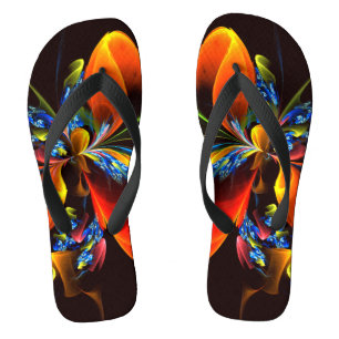 Blue Orange Floral Modernes Abstraktes Kunstmuster Flip Flops