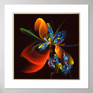 Blue Orange Floral Modernes Abstraktes Kunstmuster Foliendrucke