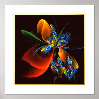 Blue Orange Floral Modernes Abstraktes Kunstmuster Foliendrucke