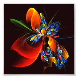 Blue Orange Floral Modernes Abstraktes Kunstmuster Fotodruck