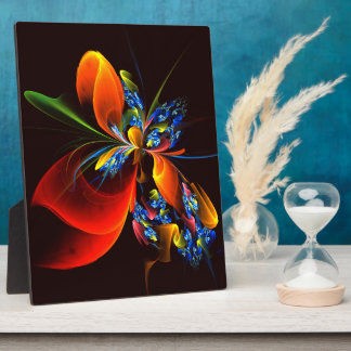 Blue Orange Floral Modernes Abstraktes Kunstmuster Fotoplatte
