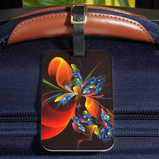 Blue Orange Floral Modernes Abstraktes Kunstmuster Gepäckanhänger