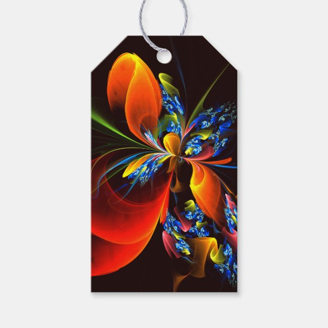 Blue Orange Floral Modernes Abstraktes Kunstmuster Geschenkanhänger (Vorderseite)