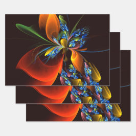 Blue Orange Floral Modernes Abstraktes Kunstmuster Geschenkpapier Set