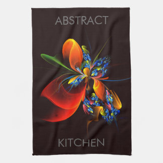 Blue Orange Floral Modernes Abstraktes Kunstmuster Geschirrtuch