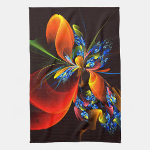 Blue Orange Floral Modernes Abstraktes Kunstmuster Geschirrtuch