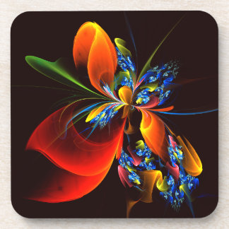Blue Orange Floral Modernes Abstraktes Kunstmuster Getränkeuntersetzer