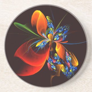 Blue Orange Floral Modernes Abstraktes Kunstmuster Getränkeuntersetzer