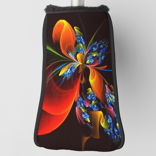 Blue Orange Floral Modernes Abstraktes Kunstmuster Golf Headcover (Rotieren 90)