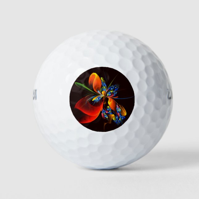 Blue Orange Floral Modernes Abstraktes Kunstmuster Golfball (Vorderseite)