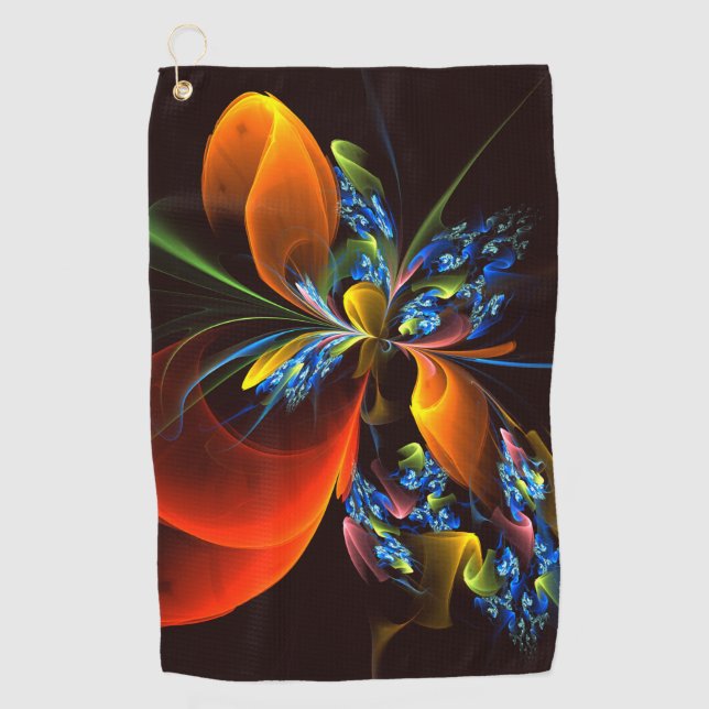 Blue Orange Floral Modernes Abstraktes Kunstmuster Golfhandtuch (Vorderseite)