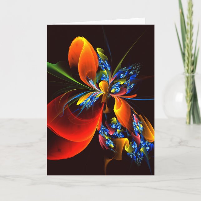 Blue Orange Floral Modernes Abstraktes Kunstmuster Karte (Vorderseite)