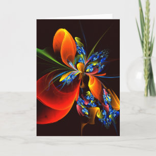 Blue Orange Floral Modernes Abstraktes Kunstmuster Karte