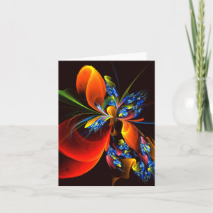 Blue Orange Floral Modernes Abstraktes Kunstmuster Karte