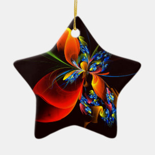 Blue Orange Floral Modernes Abstraktes Kunstmuster Keramik Ornament