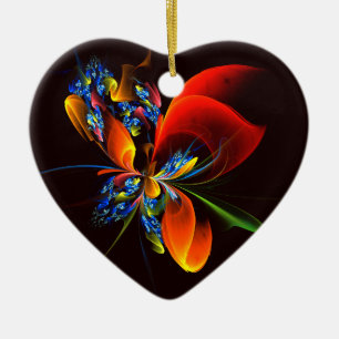 Blue Orange Floral Modernes Abstraktes Kunstmuster Keramik Ornament