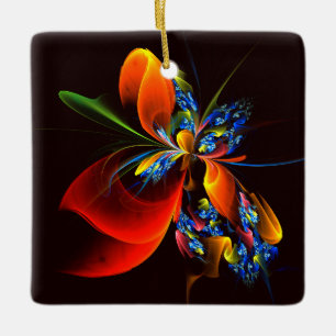 Blue Orange Floral Modernes Abstraktes Kunstmuster Keramikornament