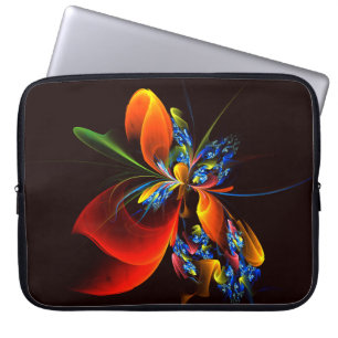 Blue Orange Floral Modernes Abstraktes Kunstmuster Laptopschutzhülle