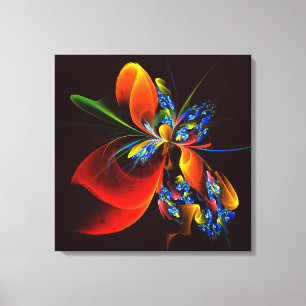 Blue Orange Floral Modernes Abstraktes Kunstmuster Leinwanddruck