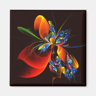 Blue Orange Floral Modernes Abstraktes Kunstmuster Magnet