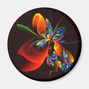 Blue Orange Floral Modernes Abstraktes Kunstmuster Magnet