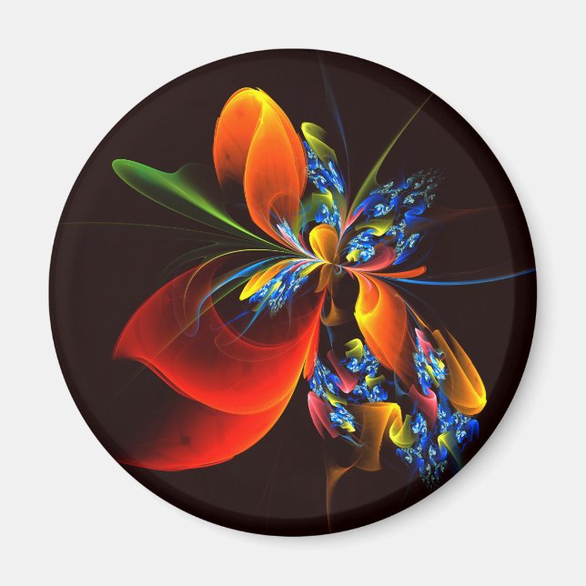 Blue Orange Floral Modernes Abstraktes Kunstmuster Magnet (Vorne)
