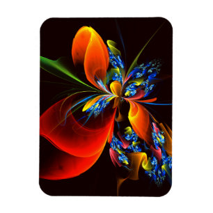 Blue Orange Floral Modernes Abstraktes Kunstmuster Magnet
