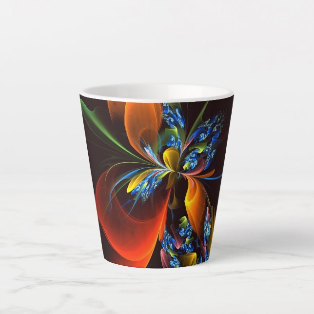 Blue Orange Floral Modernes Abstraktes Kunstmuster Milchtasse (Vorderseite)