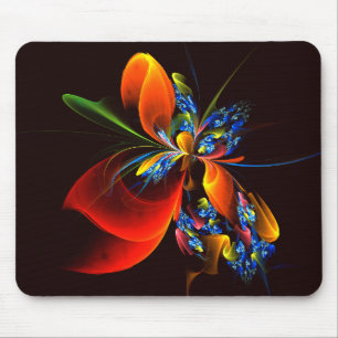 Blue Orange Floral Modernes Abstraktes Kunstmuster Mousepad