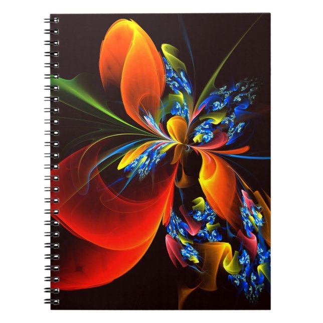 Blue Orange Floral Modernes Abstraktes Kunstmuster Notizblock (Vorderseite)
