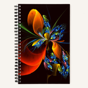 Blue Orange Floral Modernes Abstraktes Kunstmuster Notizbuch