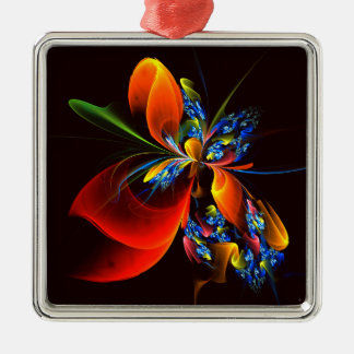 Blue Orange Floral Modernes Abstraktes Kunstmuster Ornament Aus Metall