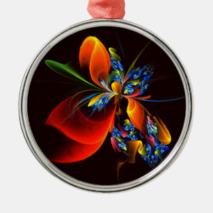 Blue Orange Floral Modernes Abstraktes Kunstmuster Ornament Aus Metall