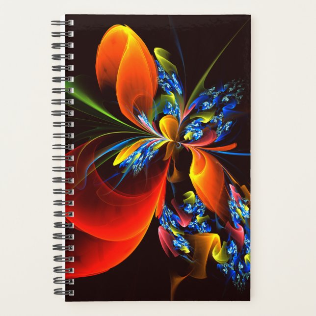 Blue Orange Floral Modernes Abstraktes Kunstmuster Planer (Vorderseite)