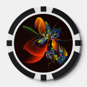 Blue Orange Floral Modernes Abstraktes Kunstmuster Pokerchips