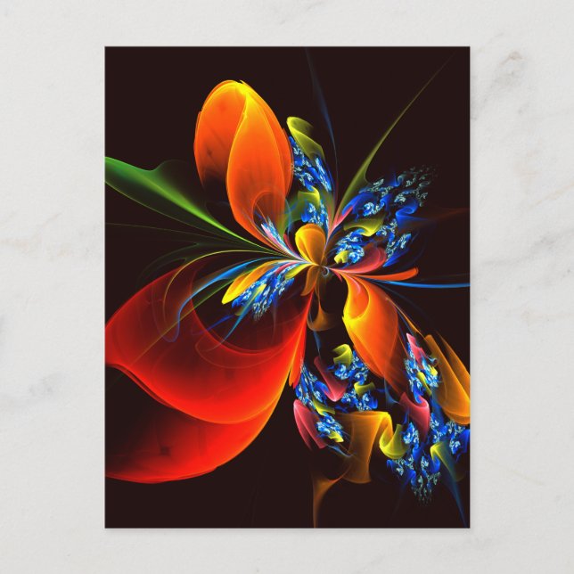 Blue Orange Floral Modernes Abstraktes Kunstmuster Postkarte (Vorderseite)