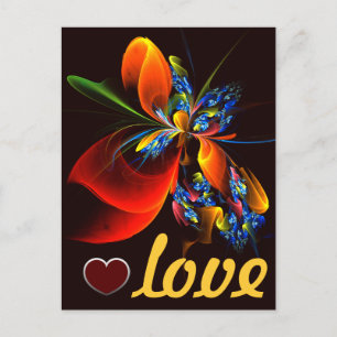 Blue Orange Floral Modernes Abstraktes Kunstmuster Postkarte