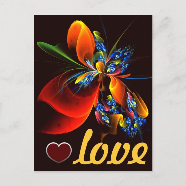 Blue Orange Floral Modernes Abstraktes Kunstmuster Postkarte (Vorderseite)