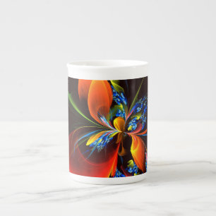 Blue Orange Floral Modernes Abstraktes Kunstmuster Prozellantasse