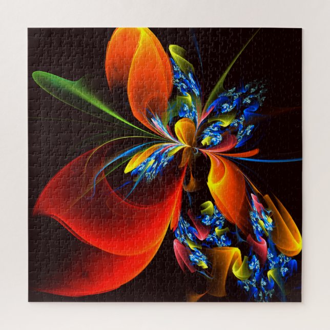 Blue Orange Floral Modernes Abstraktes Kunstmuster Puzzle (Vertikal)