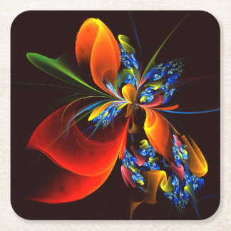 Blue Orange Floral Modernes Abstraktes Kunstmuster Rechteckiger Pappuntersetzer