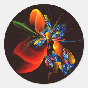 Blue Orange Floral Modernes Abstraktes Kunstmuster Runder Aufkleber