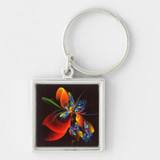 Blue Orange Floral Modernes Abstraktes Kunstmuster Schlüsselanhänger
