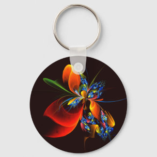 Blue Orange Floral Modernes Abstraktes Kunstmuster Schlüsselanhänger